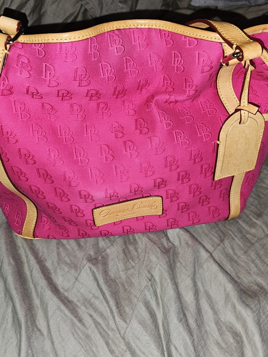 Dooney & Bourke Handbags - Dooney & Bourke Hot Pink Jacquard Tote with Tan Trim